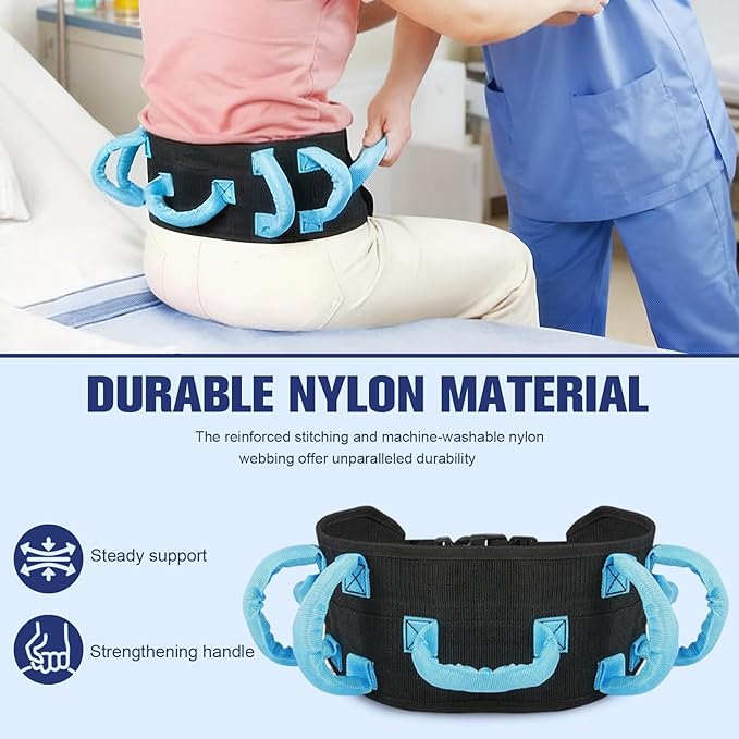 Transfer and Walking Gait Belt, Rehabilitation Assistive Device Safety Gait Belt with 7 Handles, Stroke Patients Standing Walking Recovery Training Belt
