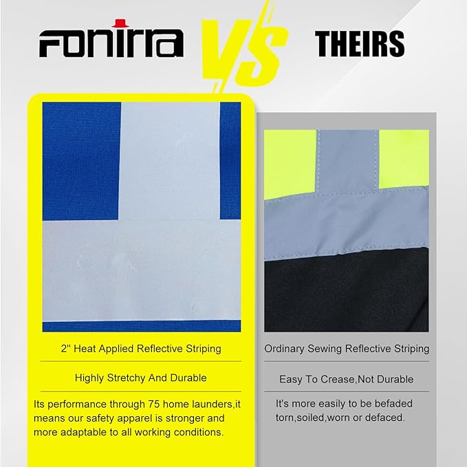 FONIRRA Men's High Visibility Safety ANSI Class 3 Lined Fleece Hoodie Sweatshirt with Black Bottom Jumper Workwear for Men(Blue,5XL)