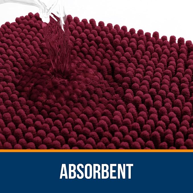 OLANLY Bathroom Rugs Sets 2 Piece, Soft Absorbent Chenille Bath Mats and U-Shaped Contour Toilet Mat Area Rug Set, Machine Washable Bath Carpet, Home Decor Accessories(24"x16"+24"x20", Burgundy)