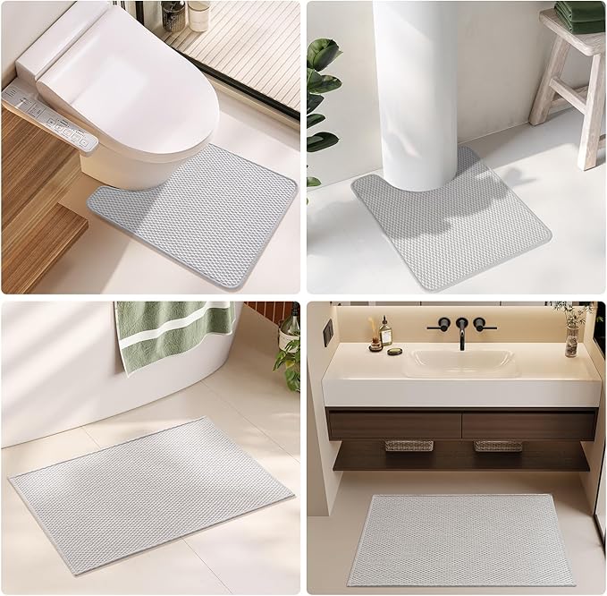 Small Bathroom Rugs, Non Slip Washable Bath Rugs Super Absorbent Bathroom Rug Thin Quick Dry Low Pile Bath Mats, Light Grey 12"x12"