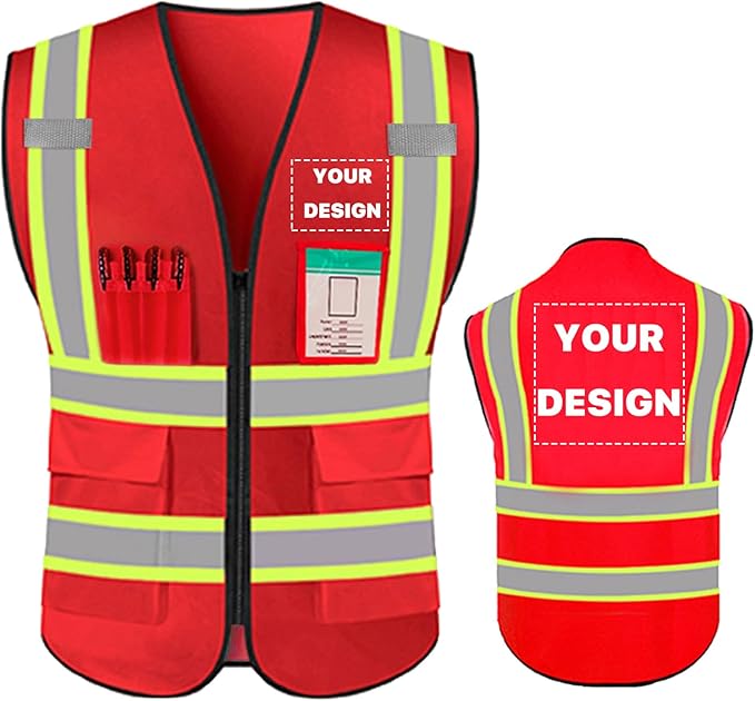 YOWESHOP High Reflective Visibility Safety Vest Custom Your Logo Safety Workwear with Reflective Strips and Pockets