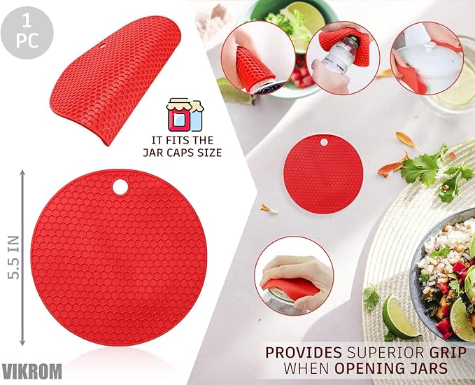 3 Pcs Rubber Jar Opener Grippers Tools for Seniors - Rubber Jar Opener Gripper Pad & 2 Openers for Seniors with Weak Hands, Ergonomic Handle, Easy to Use, Fits Up to 2.7 Inch Caps, Valentines Day Gift