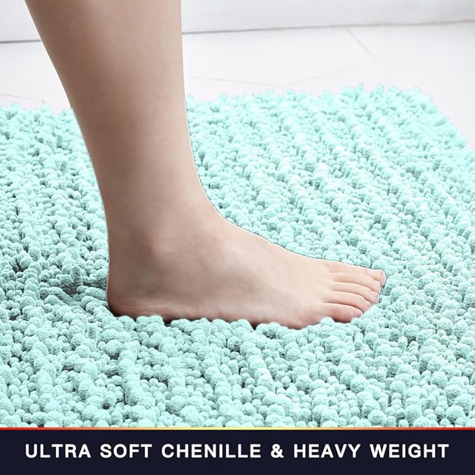 Walensee Large Bathroom Rug Non Slip Bath Mat (24x60 Inch Spa Blue) Water Absorbent Super Soft Shaggy Chenille Machine Washable Dry Extra Thick Perfect Absorbant Best Plush Carpet for Shower Floor