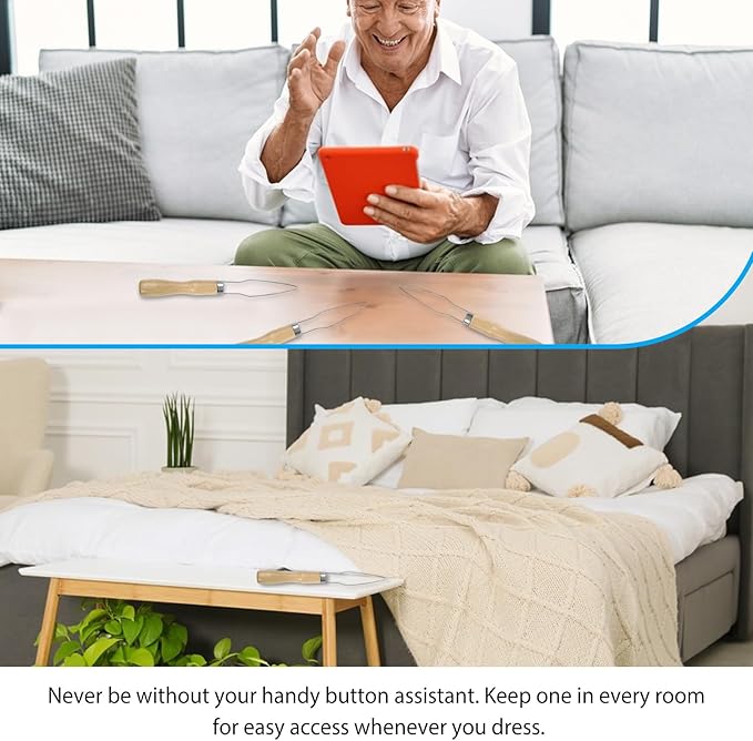 2pcs Button Hook Assist Device with Easy-Grip Wooden Handle for Shirts, Coats, Dresses - Ideal Button Aids for Arthritis & Limited Dexterity
