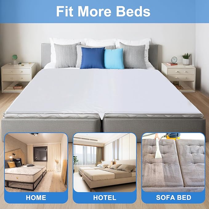 Upgrade 3-in-1 Bed Bridge Twin to King Bed Converter with Fitted Sheet- Mattress Gap Filler King Bed-with Sheet Strap Set 78"x 75"-Patent
