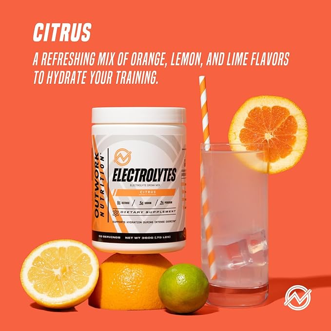 Outwork Nutrition Electrolytes Powder - Hydration Powder for Exercise Endurance & Muscle Cramp Relief - Instant Hydration, Electrolyte Drink Mix - Citrus Flavor, 30 Serv