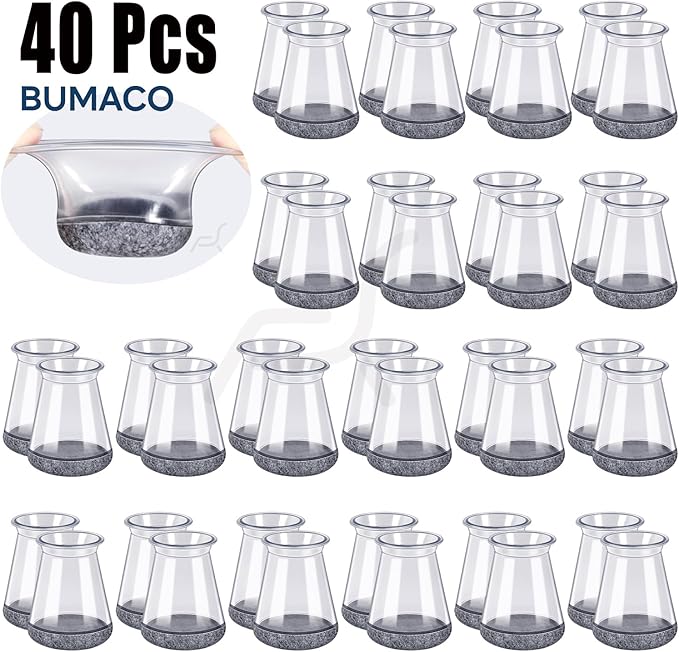 40 Pack Extra Small Chair Leg Floor Protectors Silicone Covers to Protect Floors Universal XS Clear Fit (8/16"-15/16")