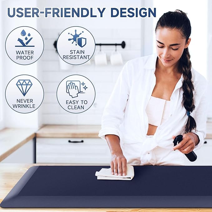 4/5 Inch Thick Kitchen Mat Anti Fatigue Mat Kitchen Rugs Kitchen Decor Non-Slip, Stain & Water Resistant, Kitchen Mats Desk Mat for Kitchen, Office, Workshop, Blue, 17'' x 60''
