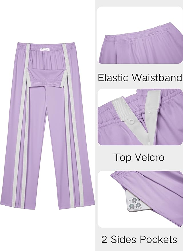 Deyeek Tear Away Pants for Women Side Slit Snap Sweatpants Loose Fit Post Surgery Casual Adaptive Clothing with Pockets