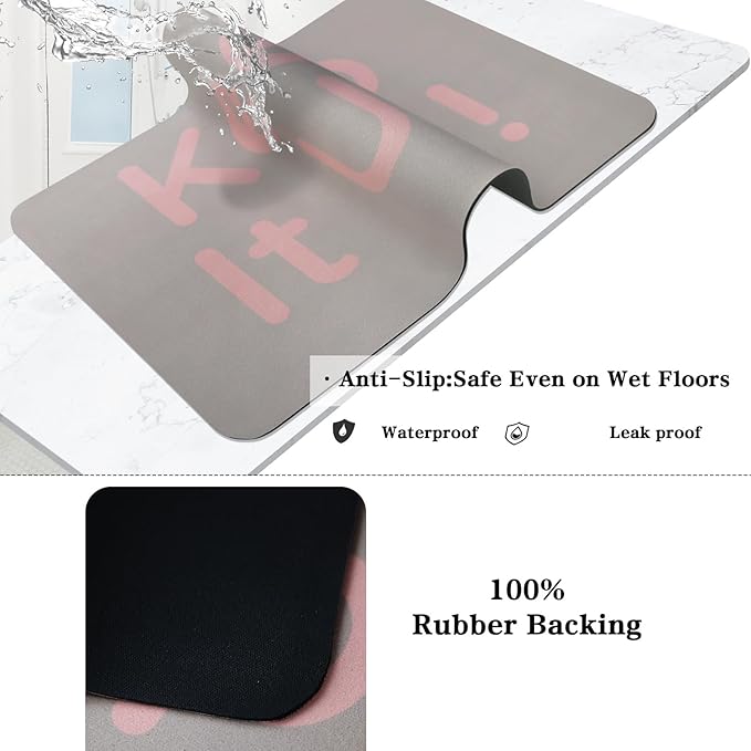 Bath Mat, Bathroom Mat Rugs Super Absorbent Shower Mats Non Slip Quick Dry Thin Rubber Mats for Bathroom Floor Fit Under Door, Shower Rug for Bathtub, Shower, Beige