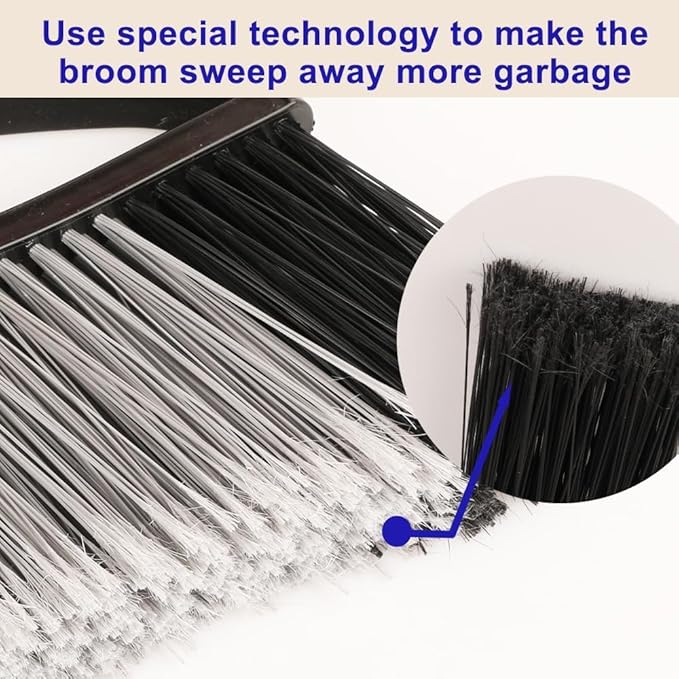 2-Pack Outdoor Heavy Duty Broom Set, 15.7" Wide Angle All-Terrain Sweepers with Long Adjustable Handle & Stiff Bristles for Patio, Garage, Yard, Garden (Black&Red)