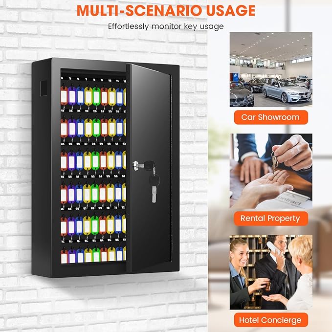 125 Position Key Cabinet Wall Mount with Anti-Theft Deposit Key Slot, Key Box Organizer with Key Hooks & 125 Tags Key Labels, Key Safe for Hotels & Office & Companies & Car Dealerships