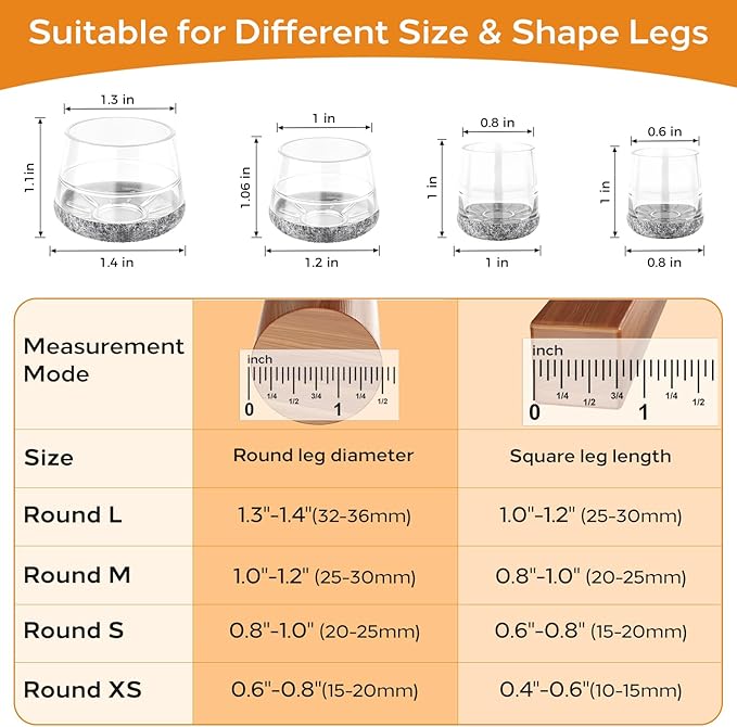 Meldel 24 PCS Silicone Chair Leg Floor Protectors Small (0.8"-1") Rubber Felt Furniture Pads Chair Legs Caps/Covers for Hardwood Floors, Tile from Scratches & Reduce Noise - Round, Grey