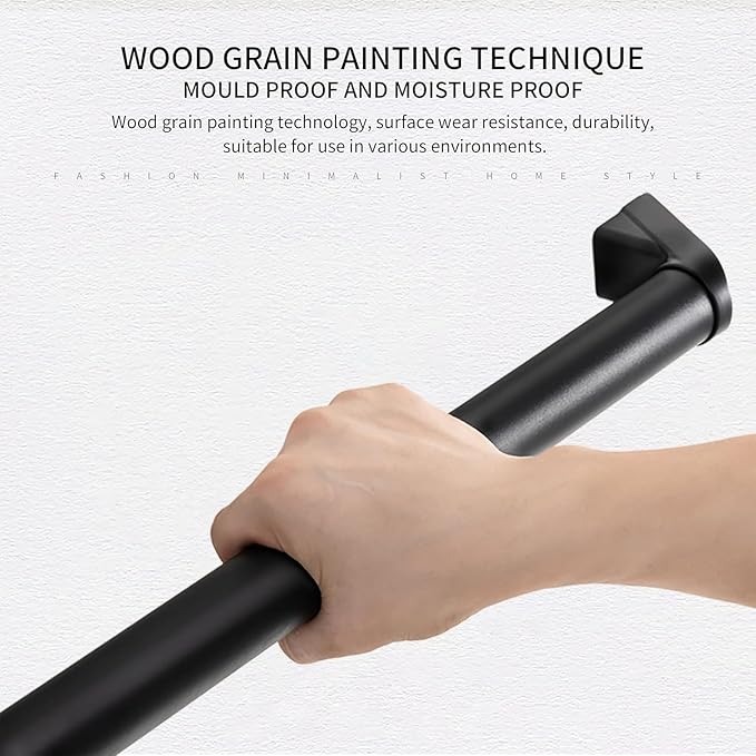 6FT Modern Aluminum Handrail Set - ADA Compliant Indoor & Outdoor Stair Railing. 1.4" Diameter Grab Bar. Wall-Mounted with 90°Wall Return End. Rust-Free, (6 FT Matte Black- Two Joined Pieces)