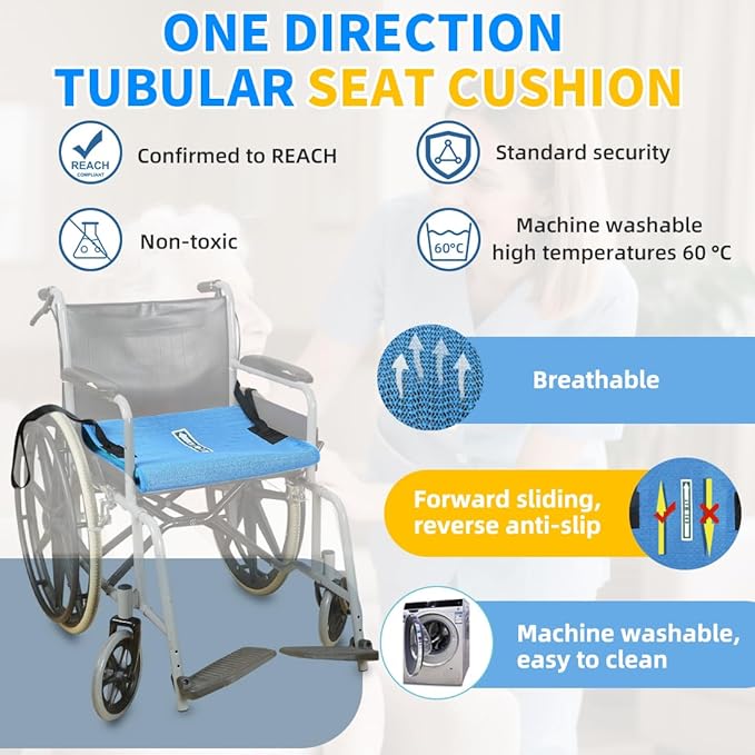 One Way Transfer Support Seat Cushion with Handles - Non-Slip Fall Prevention Pad for Elderly/Disabled Use on Wheelchairs, Chairs, Beds, and More - 17"x17"
