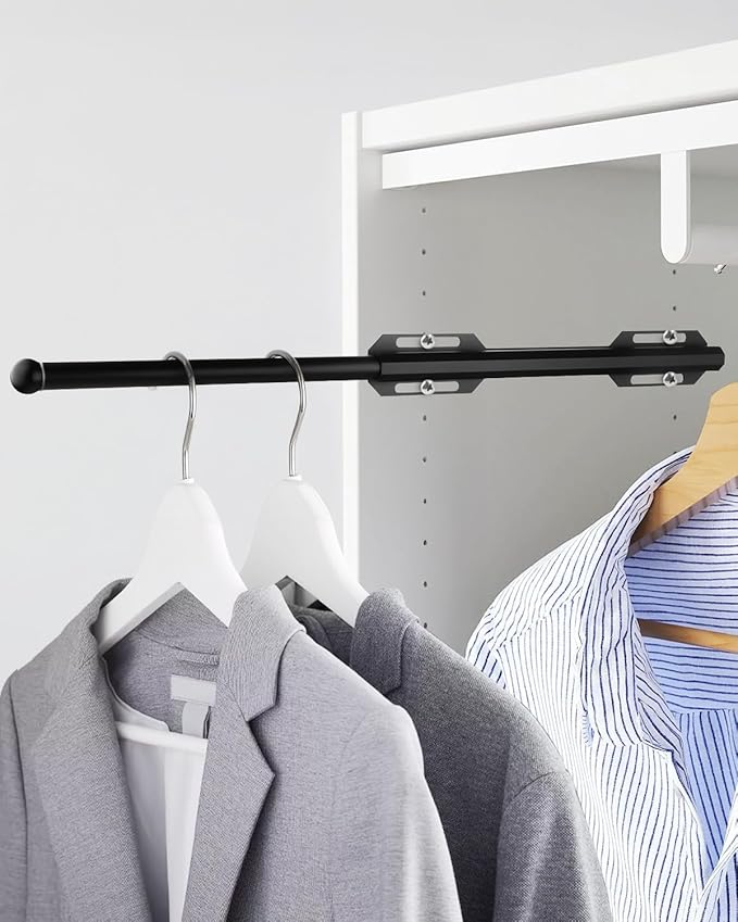 Valet Rod for Closet Pull Out, 12" Adjustable extending closet rod, Standard Retractable closet rod organization rack, Valet Clothing Hanger Rods Extender for Wardrobe Laundry Bathroom (Dark Obsidian)