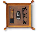Handmade Leather Catch All Tray and Organizer for Keys, Phones, Jewels, Coins, Square - Medium, Light Camel