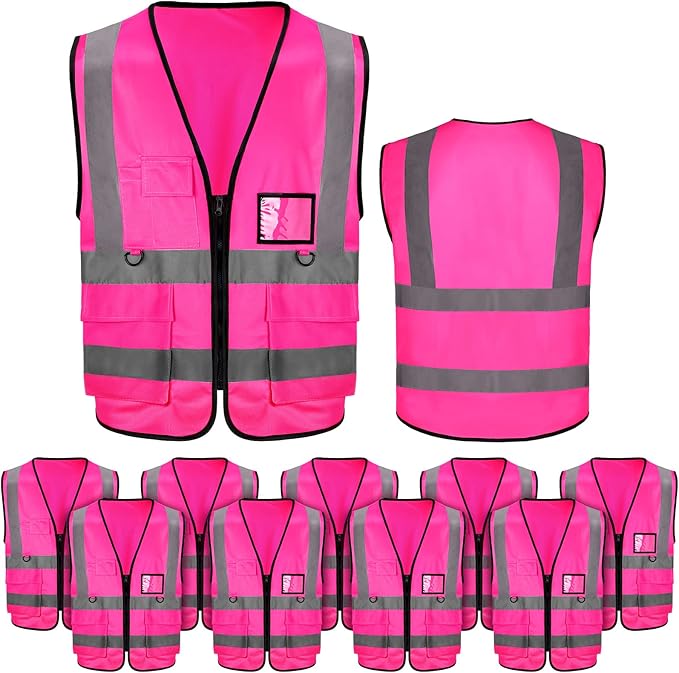 EBOOT 10 Pcs Safety Vests High Visibility Safety Vest with Reflective Strips for Construction Outdoor Running Cycling Walking