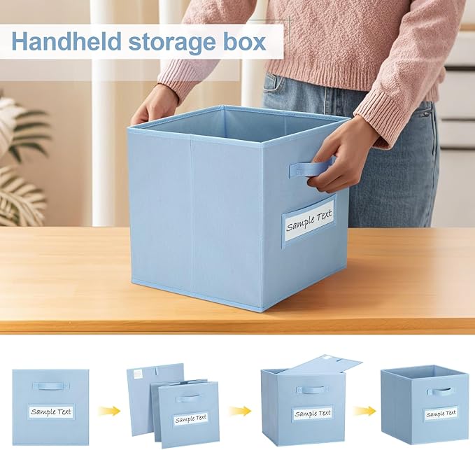 artsdi Fabric storage cubes (8 Pack) 11 Inch Cube Storage Bin, cube organizer bins with 8 Labels Window Cards & a Pen, Foldable cube organizer bins and Storage Box, Pastel Blue