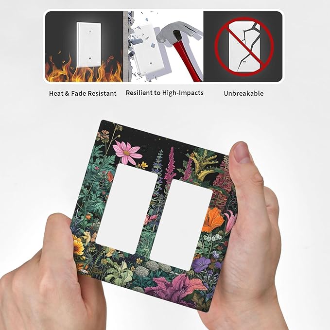 Decorative Outlet Covers Colorful Floral Dark Sky Wildflower Plants 2 Gang Light Switch Cover Plate Double Rocker Wall Plate Gfci Switch Plate Covers for Bathroom Decor