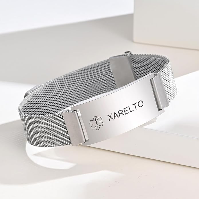 VNOX Medical Alert Id Bracelet for Men Women, Custom Engraving Adjustable Stainless Steel Customizable Mesh Emergency Survival Medic Bracelets Wristband Loop Band with Replacement Tag
