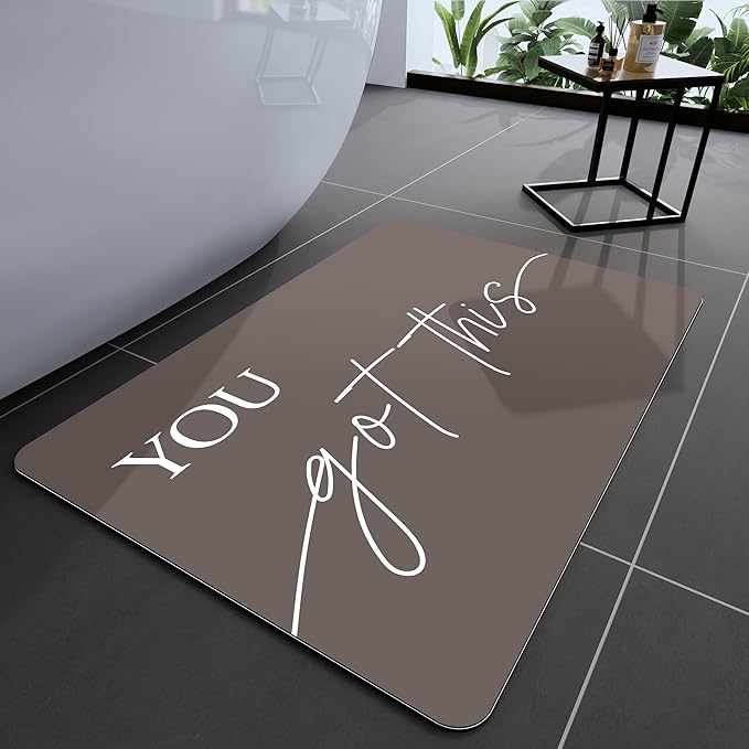 Bath Mat, Bathroom Mat Rugs Super Absorbent Shower Mats Non Slip Quick Dry Thin Rubber Mats for Bathroom Floor Fit Under Door, Shower Rug for Bathtub, Shower, Beige