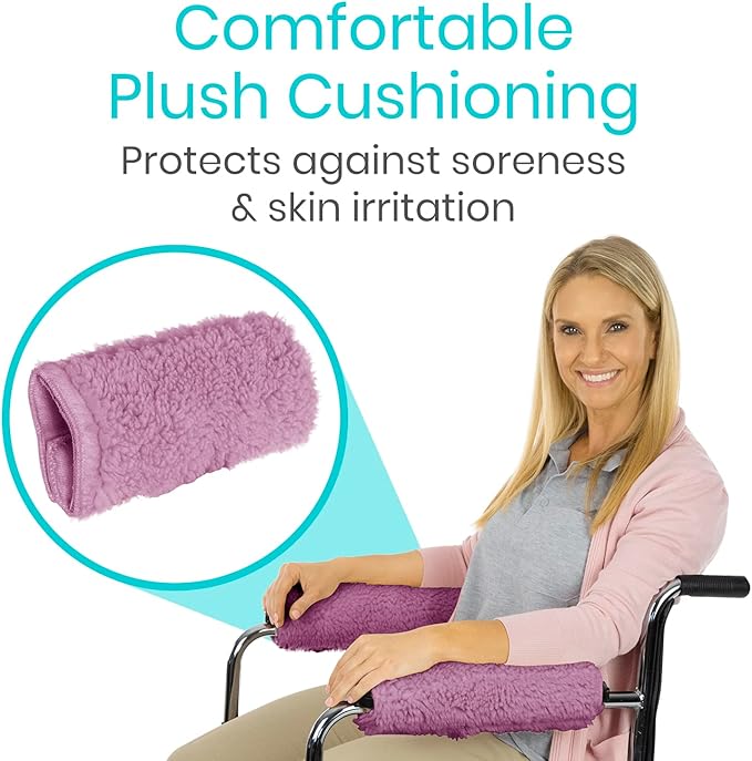 Vive Wheelchair Armrest Covers (Pair) - Memory Foam Sheepskin Accessories Pads for Transport Electric Wheel Chair Arm Rests - for Adults, Seniors, Handicapped - Soft Support Cushion for Mobility Aids