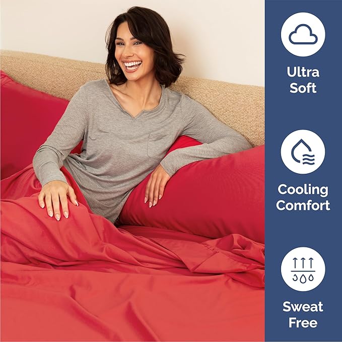 Queen 6 Piece Sheet Set - Cooling & Breathable Bed Sheets - Hotel Luxury Bed Sheets for Women, Men, Kids & Teens - Comfy Bedding with Deep Pockets & Easy Fit - Soft and Wrinkle Free - Queen Red Sheets