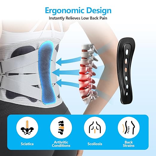 Back Brace for Men Lower Back Pain Relief, Adjustable Back Lumbar Support Belt for Women & Men, Sciatica, Scoliosis and Herniated Disc Relief with Ergonomic Breathable Pads & 5 Stays (M)