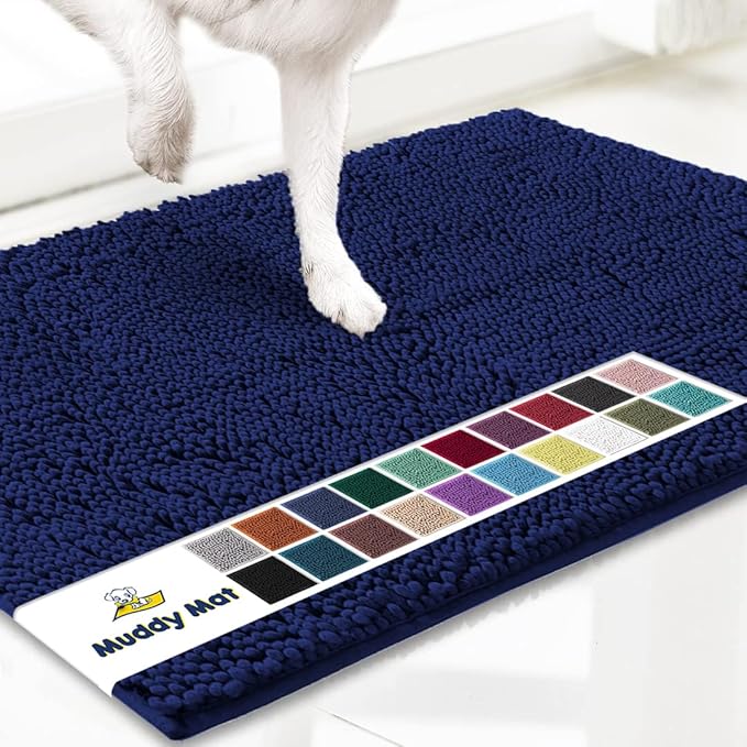 Muddy Mat® | Super Absorbent Door Mat Indoor, Microfiber Quick Dry Chenille Entryway Rug, Non-Slip Front Door Mat, Indoor Mats for Entryway, Machine Washable Pet Rug, Navy Blue XXL 60"X48"