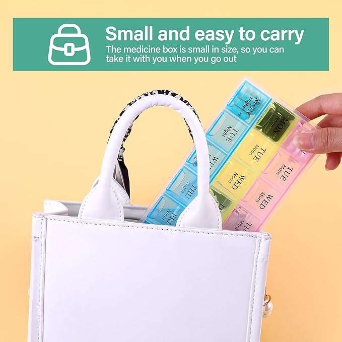 Large Weekly Pill Organizer 3 Times A Day, Moisture-Proof 7 Day Pill Box, Travel Pill Cases Portable for Pills Vitamin Fish Oil Supplements,Medicine Cases