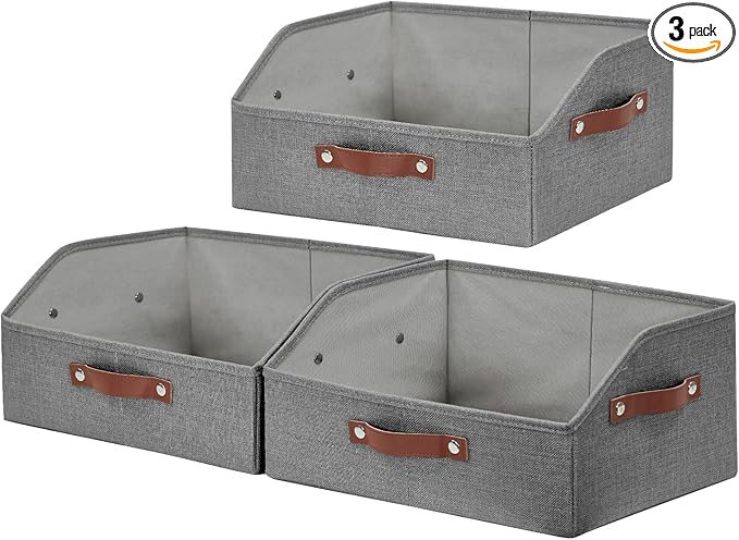 Closet Organizers and Storage, Linen Trapezoid Storage Bins with Handles, Collapsible Shelf Organizer for Blanket, Towel, Clothes, Hats, Purse (Gray)