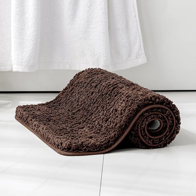 MIULEE Extra Thick Non Slip Bathroom Rug Shaggy Soft Bath Mat Plush Microfiber Absorbent Water for Shower Tub Machine Washable (Brown, 16x24 Inches)