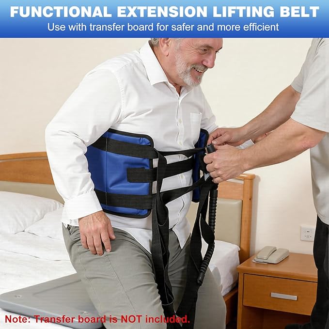 Rhino Valley Transfer Sling, Gait Belt with 10 Padded Handles, Non-Slip Nursing Transfer Belt, Safety Standing and Lifting Aid for Disabled, Elderly, Seniors, Injured, Blue+Black
