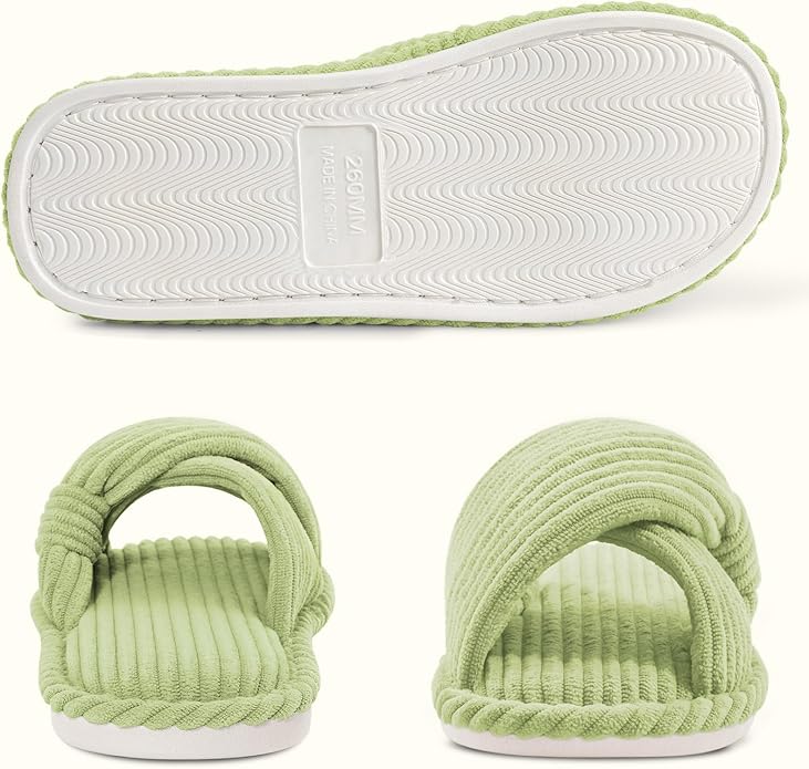 Evshine Fall House Slippers for Women Corduroy Cross Bow Indoor Slippers Open Toe Slip On Bedroom Shoes with Memory Foam