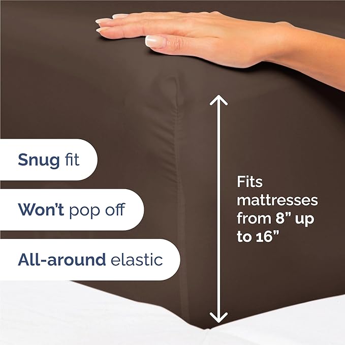 Split King 7 Piece Sheet Set - Cooling & Breathable Bed Sheets - Hotel Luxury Bed Sheets for Women, Men, Kids & Teens - Deep Pocket Bedding w/Easy Fit - Soft & Wrinkle Free - Split King Brown Sheets