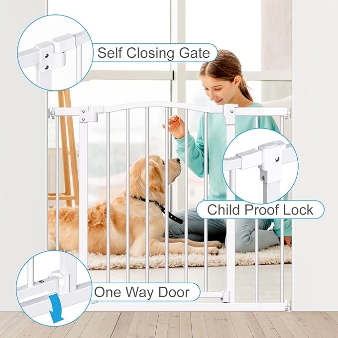 Great Gates Pet Gate - Durable Steel Gate for Stairs - Self-Closing Door & 2-Step Child Proof Lock - Wall-Friendly Dog Gates for Doorways (Fits Most) - 29.8"- 36.4", 28” Tall