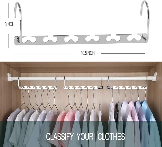 Meetu Space Saving Multifunctional Clothes Hangers - Stainless Steel 6X2 Slots Magic Cascading Hanger - Updated Hook Design Closet Organizer (Pack of 10)