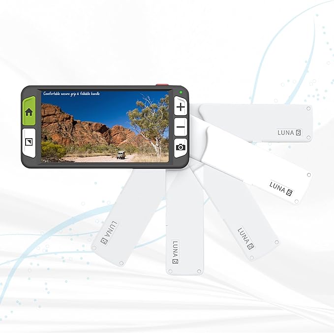 Luna 6 Portable Video Magnifier by Zoomax – HD Screen, Built-in Handle, Wireless Charging, Foldable Stand, Long Battery Life, Lightweight & Portable Digital Reading Aid for Low Vision