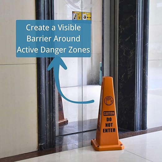 BESEA 8 Pack Red Safety Cones Caution DO NOT Enter Sign 4-Sided Heavy Duty Traffic Cones with Weighted Base for Restricted Areas, Construction Zones, Private Property