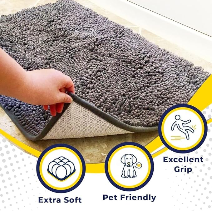 Muddy Mat® Original Dog Door Mat for Muddy Paws, Super Absorbent Microfiber, Non-Slip Washable Pet Rug, Quick Dry Chenille Entryway Carpet, Machine Washable Indoor Outdoor mat, Grey 24"x72"