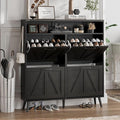 Shoe Cabinet with 4 Flip Drawers,Farmhouse Shoe Storage Cabinet for Entryway,Narrow Freestanding Organizer Rack with Open Shelves for Foyer,Hallway,Black