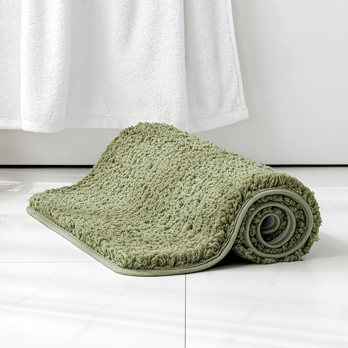 MIULEE Extra Thick Non Slip Bathroom Rug Shaggy Soft Bath Mat Plush Microfiber Absorbent Water for Shower Tub Machine Washable (Sage, 16x24 Inches)