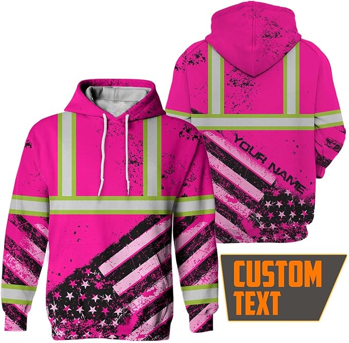 US Flag High Visibility Hoodie for Men Reflective Hoodie Safety Workwear for Worker Runner Patriotic ACC02