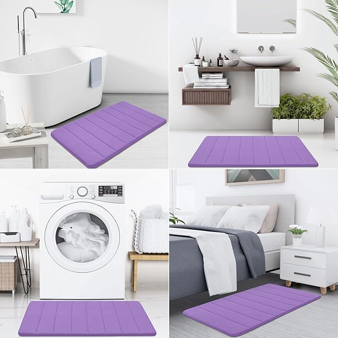 Buganda Memory Foam Bath Mat, 47" x 17", Ultra Soft and Non-Slip Bathroom Rugs, Water Absorbent and Machine Washable Bath Rug Runner for Bathroom, Shower, and Tub, Lavender