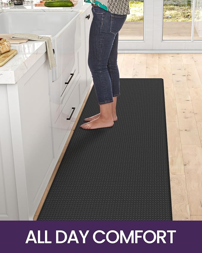 DEXI Kitchen Floor Mats Cushioned Anti Fatigue, 23x86, Large Long Standing Runner Rug Waterproof, Comfort Memory Foam Padded for Front Sink Laundry, Black