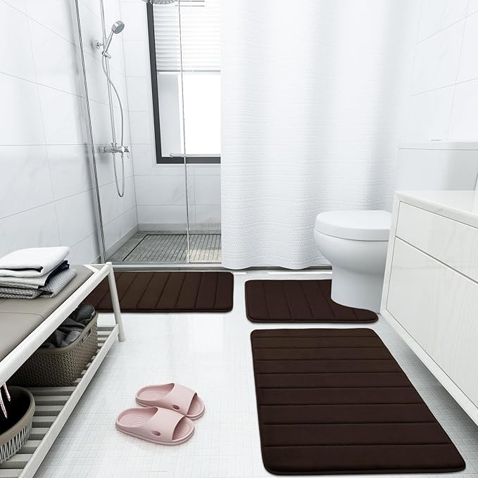Buganda Memory Foam Bath Mat, 59" x 34", Ultra Soft and Non-Slip Bathroom Rugs, Water Absorbent and Machine Washable Bath Rug Runner for Bathroom, Shower, and Tub, Brown
