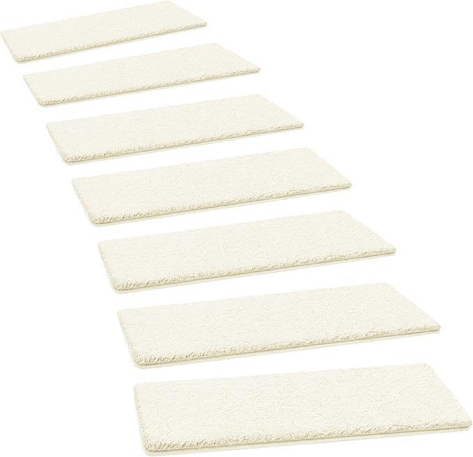 PURE ERA Carpet Stair Treads Ultra Plush Soft Indoor Stair Protectors Pet-Friendly Non-Slip Skid Resistant Tape Free Washable Reusable 8 x 30 inch (2 Pieces,White)