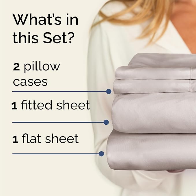 Twin 4 Piece Sheet Set - Cooling & Breathable Bed Sheets - Hotel Luxury Bed Sheets for Women, Men, Kids & Teens - Bedding with Deep Pockets & Easy Fit - Soft and Wrinkle Free - Twin Light Grey Sheets