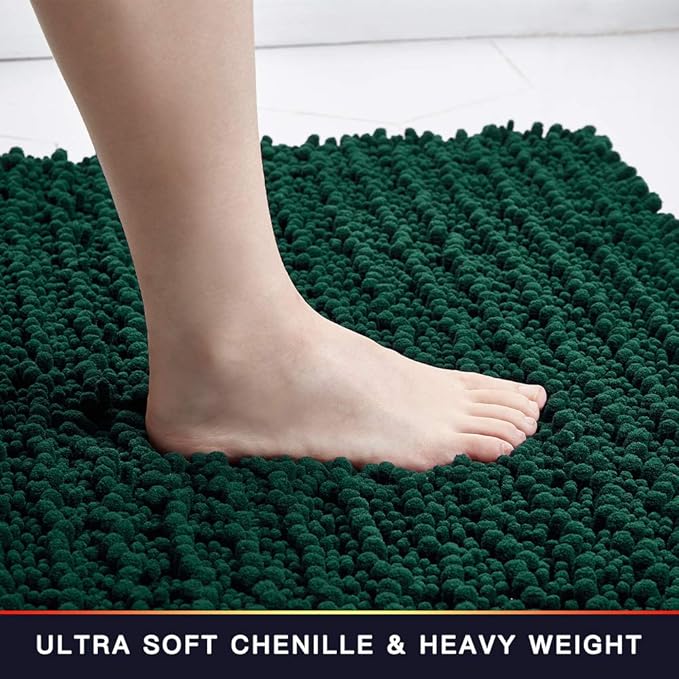 Walensee Large Bathroom Rug Non Slip Bath Mat (72x24 Inch Hunter Green) Water Absorbent Super Soft Shaggy Chenille Machine Washable Dry Extra Thick Perfect Absorbant Best Plush Carpet For Shower Floor